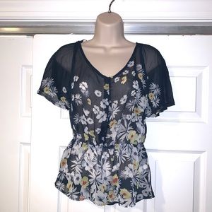 CUTE! LC Lauren Conrad sheer blue floral BLOUSE XS
